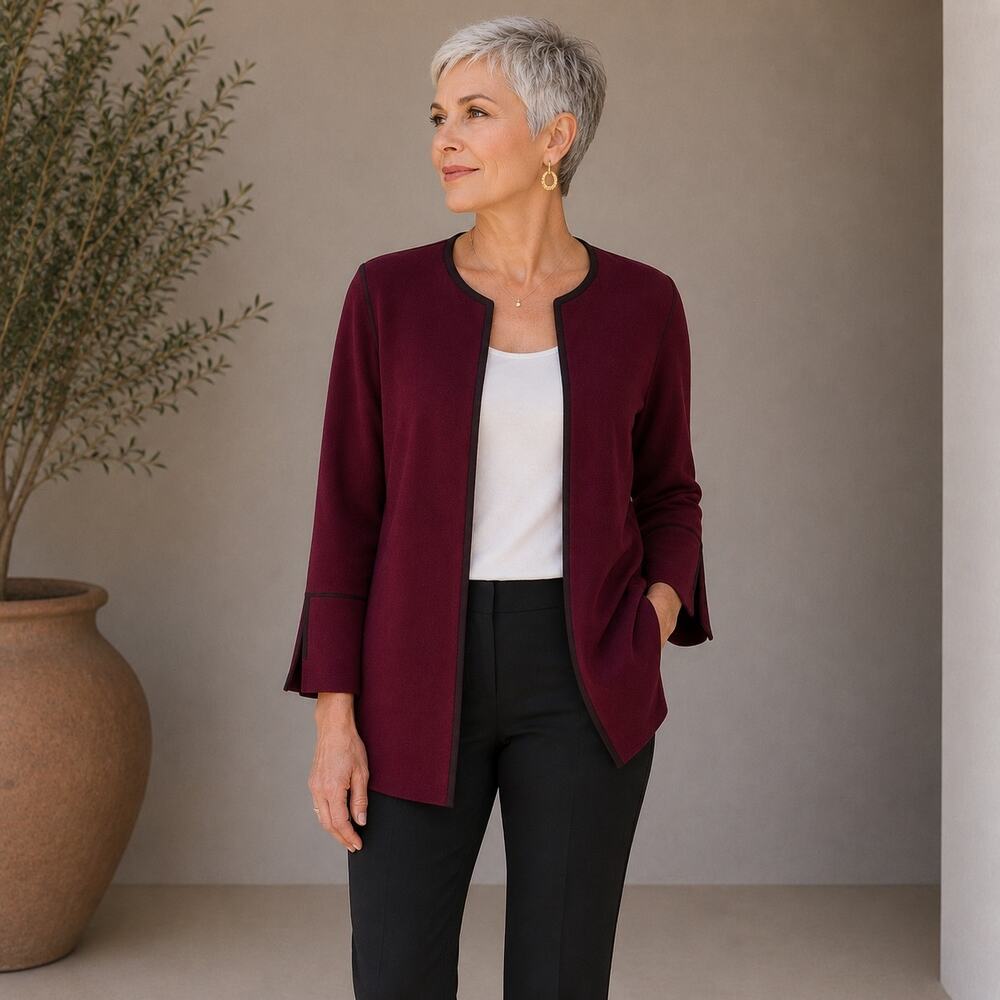 Chico's Red & Maroon Long Sleeve Open Front  Cardigan Sweater  size 1